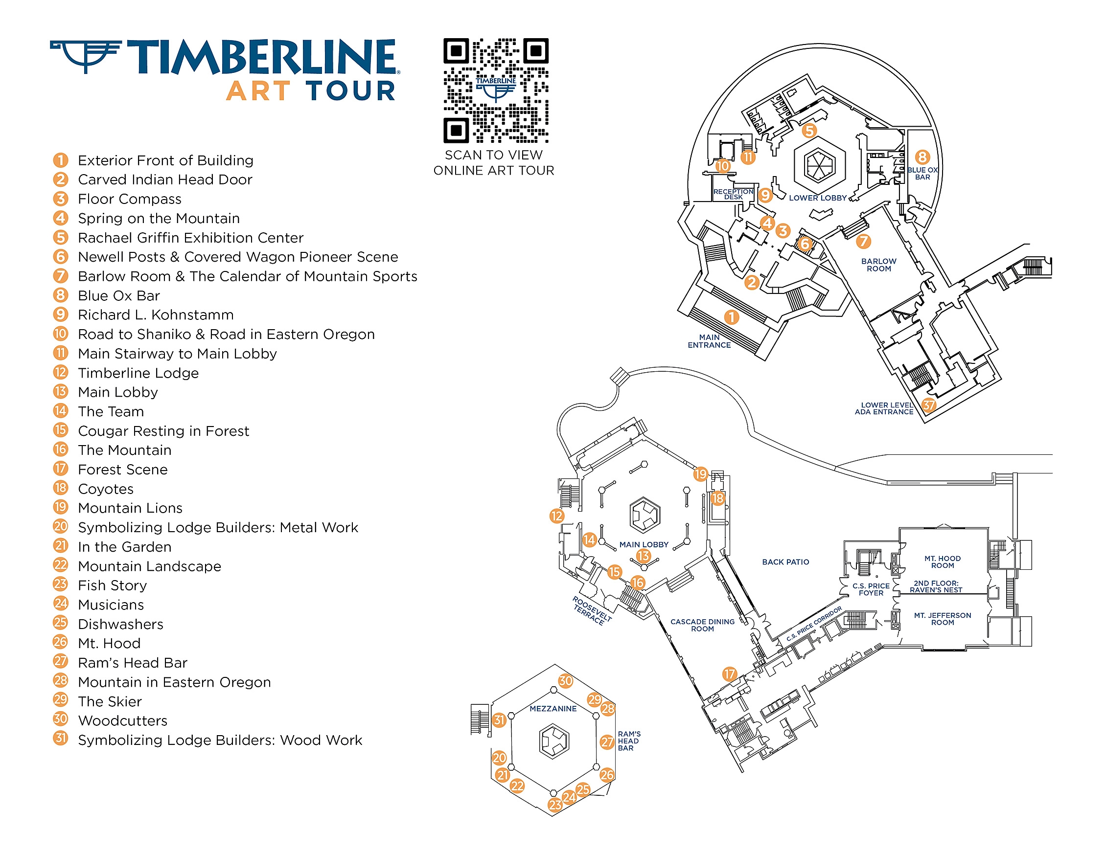 DIAGRAM OF TIMBERLINE LODGE AND LOCATIONS OF ART WORKS
