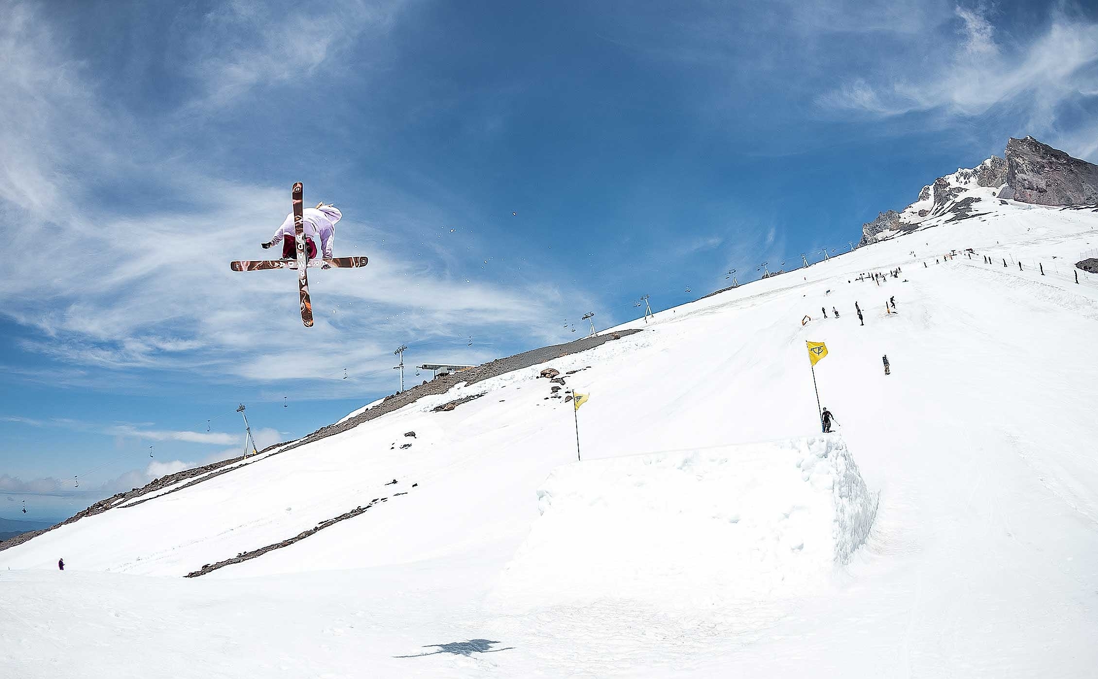 SKIER TAKING A BIG JUMP AT TIMBERLINE FREESTYLE TRAINING CENTER