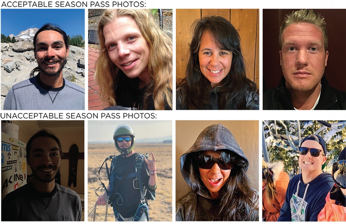 EXAMPLES OF ACCEPTABLE AND UNACCEPTABLE SEASON PASS PHOTOS FEATURING FOUR TIMBERLINE EMPLOYEES