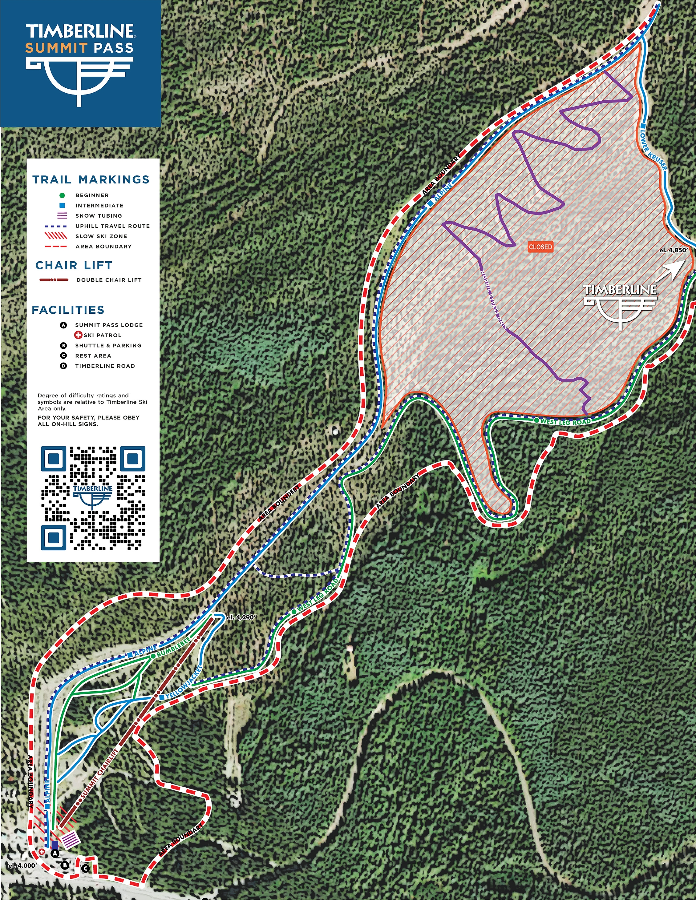 SKI TRAIL MAP FOR TIMBERLINE SUMMIT PASS