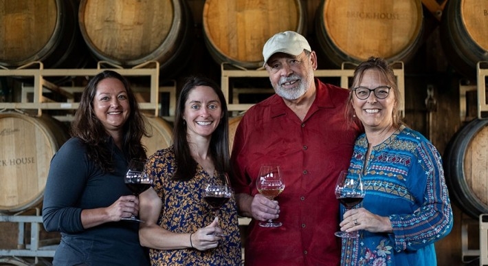 ASSISTANT WINEMAKER SAVANNAH MILLS, CELLARMASTER KERRY ERWIN, FOUNDERS MELISSA MILLS AND DOUG TUNNEL OF BRIK HOUSE WINES 