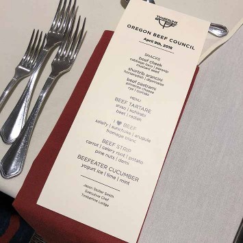 Oregon Beef Council Chef of the Year Dinner Menu by Chef Stoller Smith