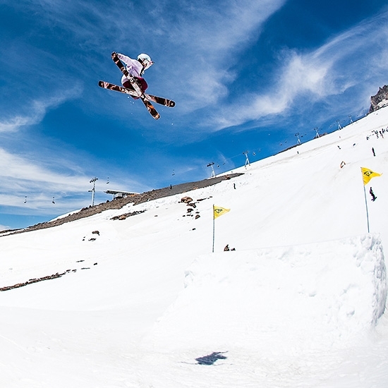 SKIER LANDING A JUMP AT THE TIMBERLINE FREESTYLE TRAINING CENTER