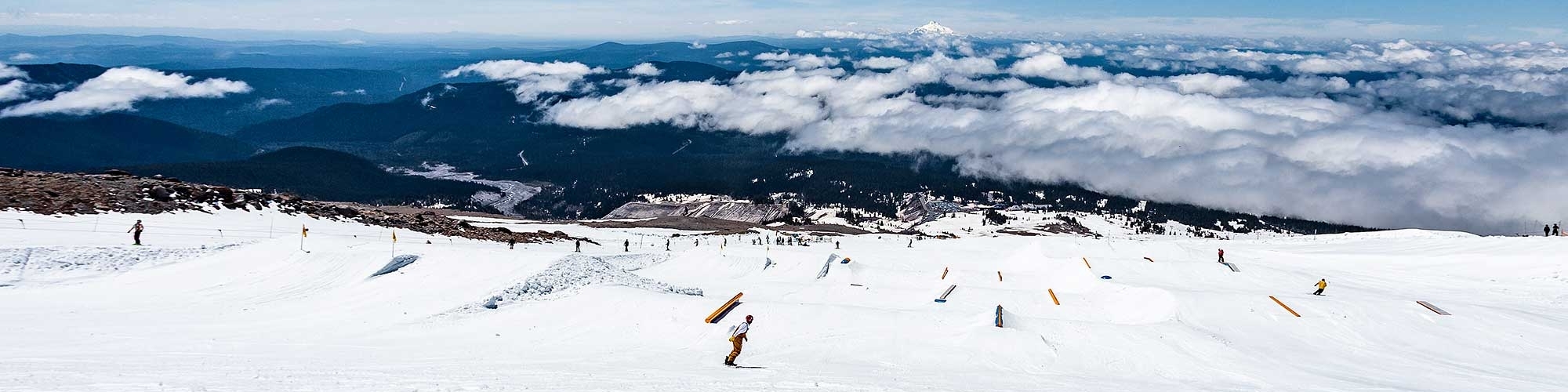 PANO OF TIMBERLINE'S FREESTYLE TRAINING CENTER IN THE SUMMER OVERLOOKING MT. JEFFERSON