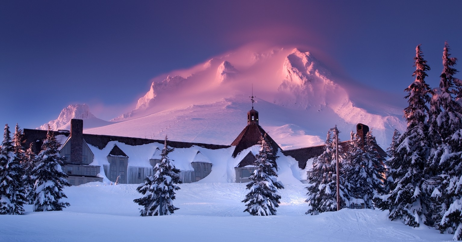 TIMBERLINE LODGE WITH MT. HOOD ALPINE GLOW