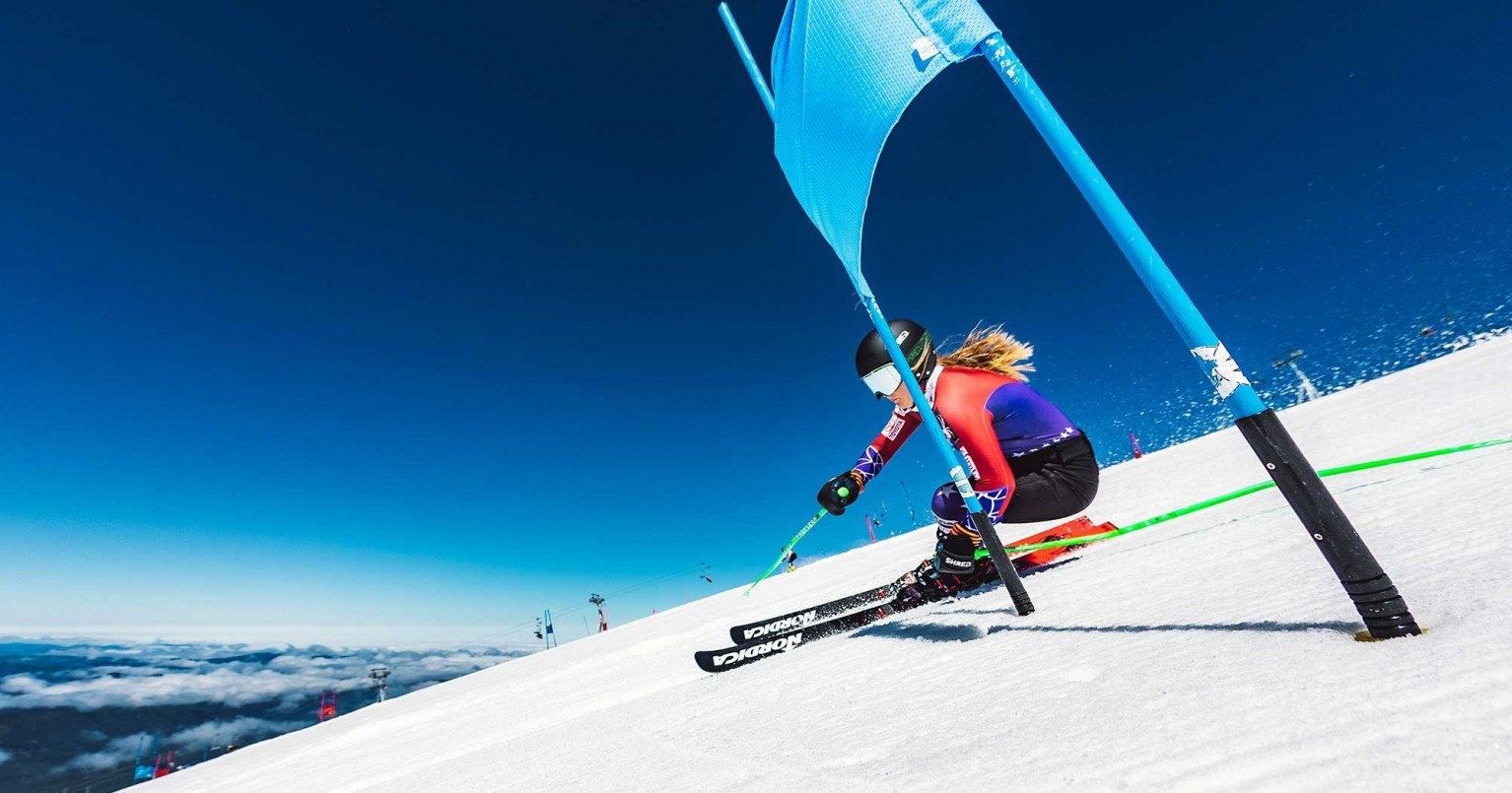 SKI RACER TRAINING ON PALMER AT TIMBERLINE