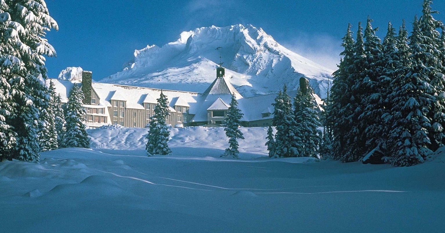 View of Timberline and Mt. Hood in the winter
