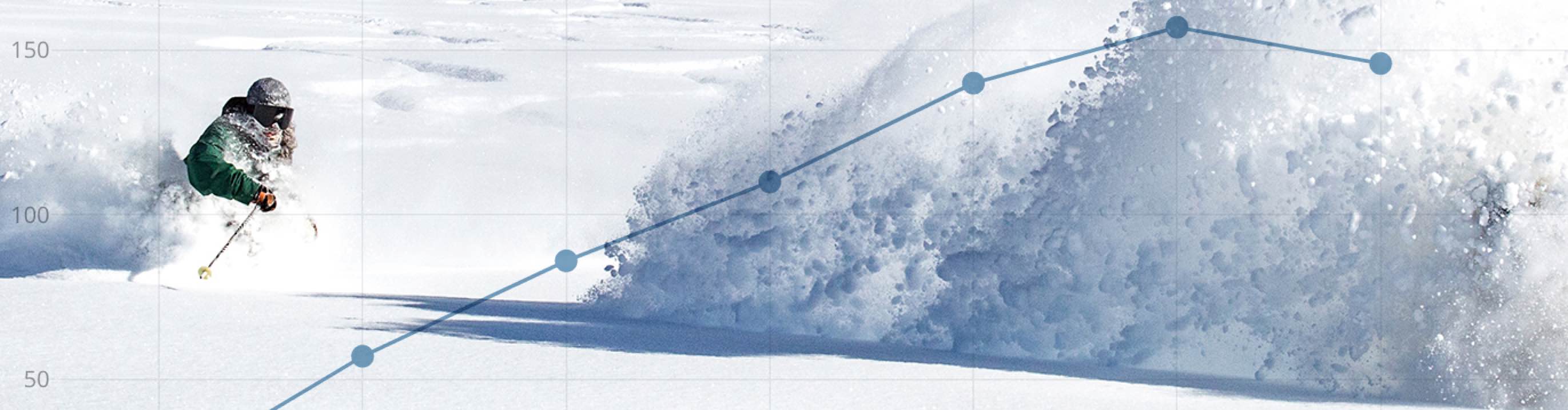 Skier on Palmer with Snow Data Graphic Overlay