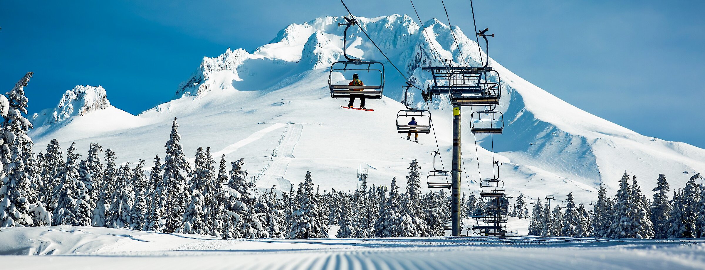 A groomed run under the lift on the slopes of Mt. Hood at Timberline