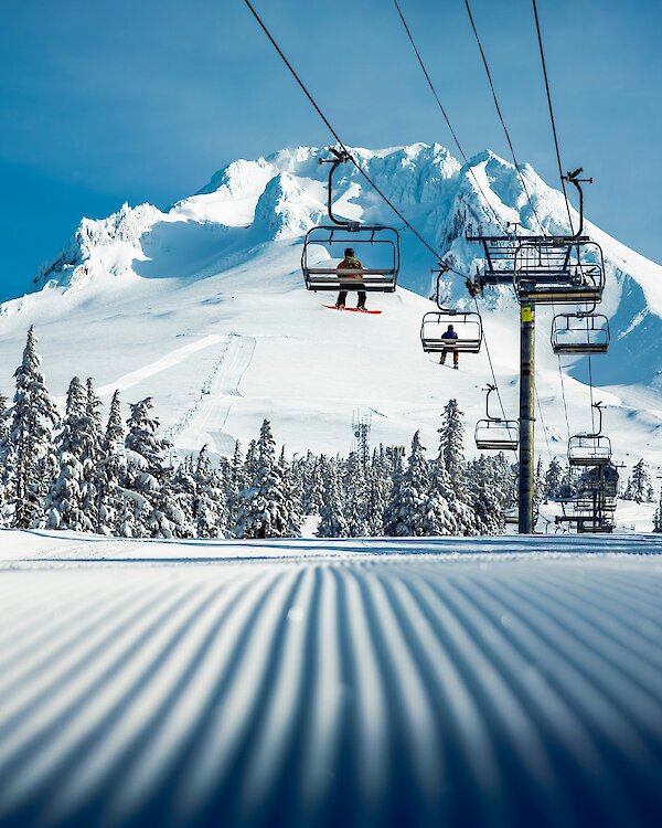 A groomed run under the lift on the slopes of Mt. Hood at Timberline