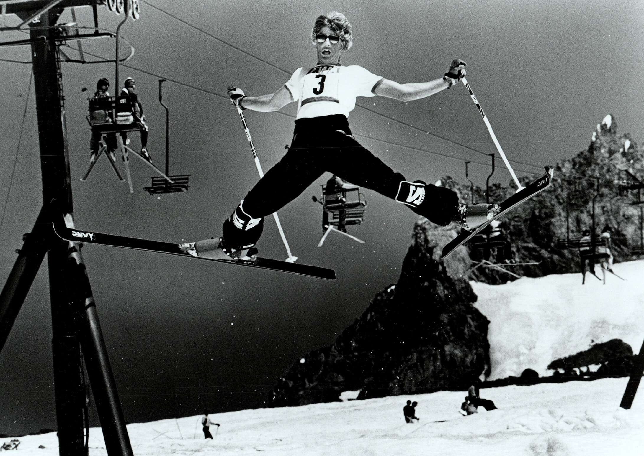 1980s skier doing a jump on Palmer in the summer